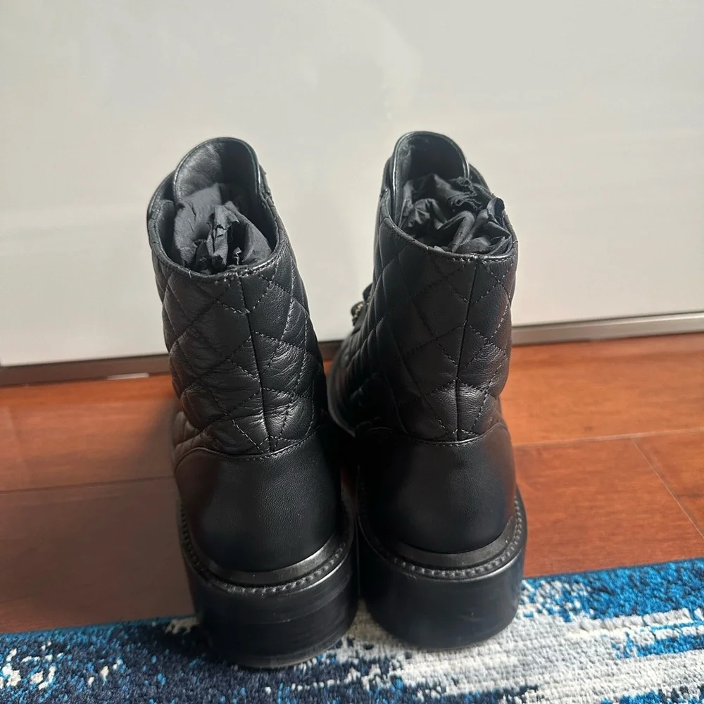 Chanel CC Calfskin Quilted Lace Up Combat Boots 38 - Picture 4 of 7